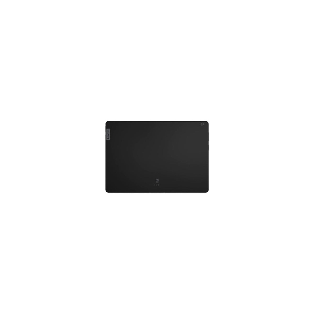 Rear of the Lenovo Tab M10 HD tablet in Slate Black showing the camera and Lenovo logo