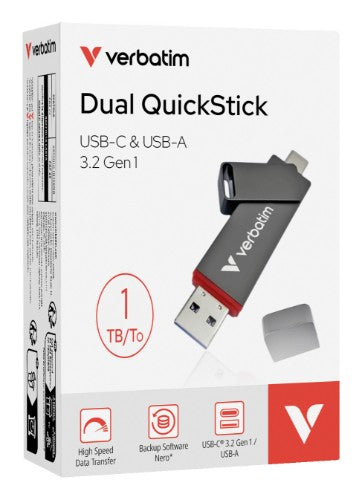 Verbatim Dual QuickStick USB flash drive 1 TB USB Type-A / USB Type-C 3.2 Gen 1 (3.1 Gen 1) Grey