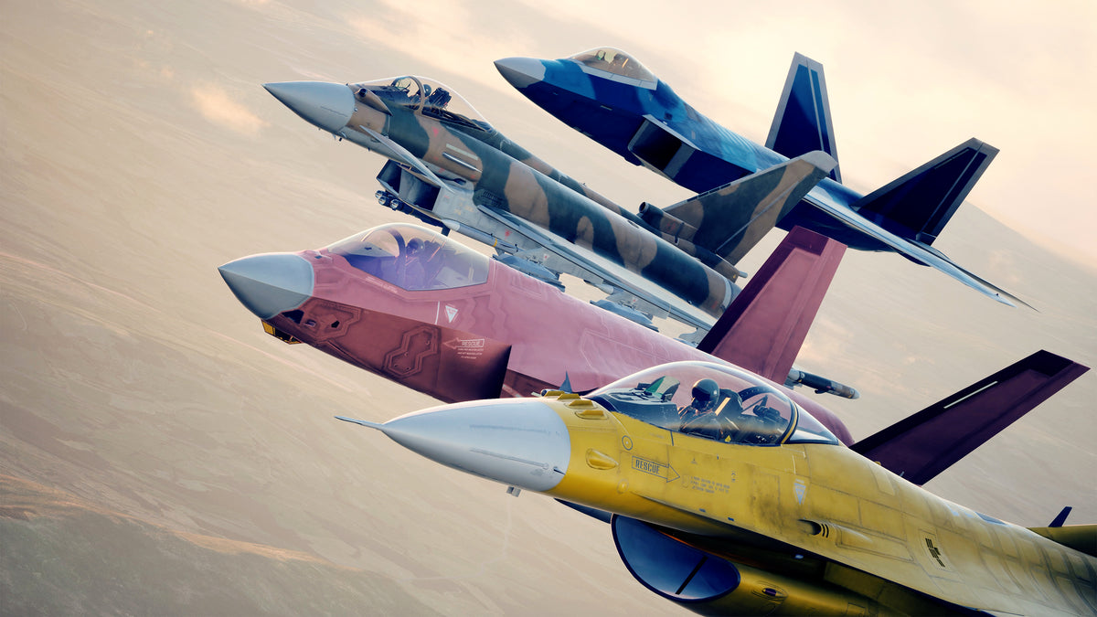 Ace Combat 8: Wings of Theve fighter jets flying in formation during aerial combat