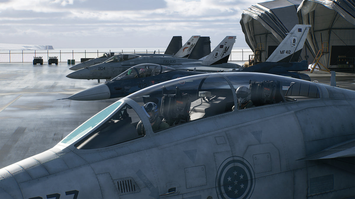 Ace Combat 8: Wings of Theve fighter pilots preparing aircraft at an air base