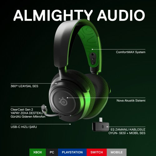 Steelseries Arctis Nova 7X Headset Wired & Wireless Head-band Gaming USB Type-C Bluetooth Black, Green