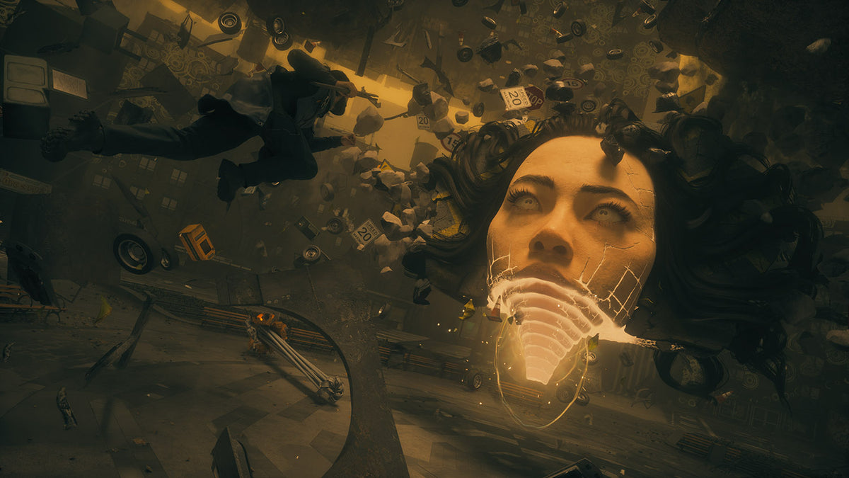 CONTROL Resonant reality-bending scene featuring Jesse Faden amid floating debris and gravity anomalies