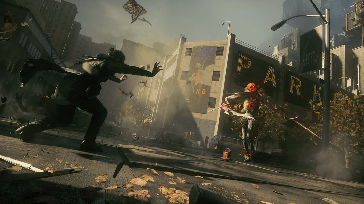 CONTROL Resonant gameplay showing Dylan Faden confronting a paranatural enemy in the streets of Manhattan