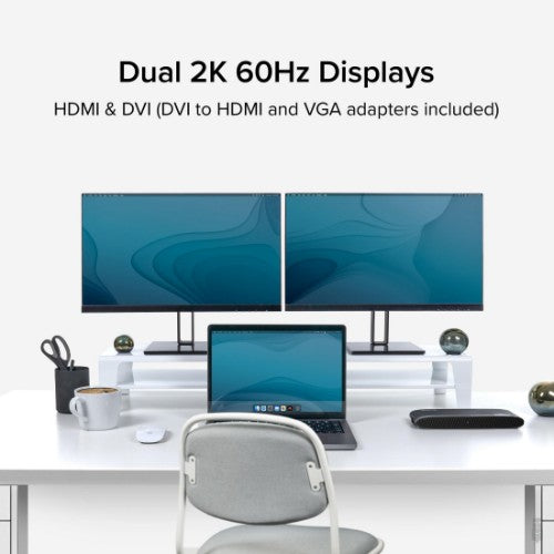 Plugable Technologies USB 3.0 Universal Laptop Docking Station for Windows and Mac (Dual Monitor: HDMI and DVI/HDMI/VGA, Gigabit Ethernet, Audio, 6 USB Ports) - Horizontal