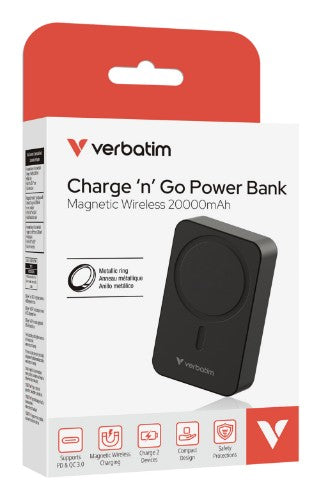 Verbatim Charge 'n' Go Essentials Power Bank Magnetic Wireless 20000 mAh Black