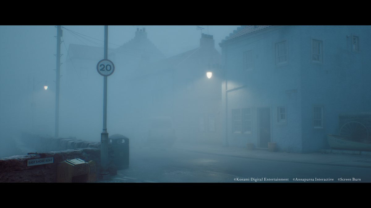 SILENT HILL: Townfall screenshot showing Simon exploring St. Amelia in dense fog