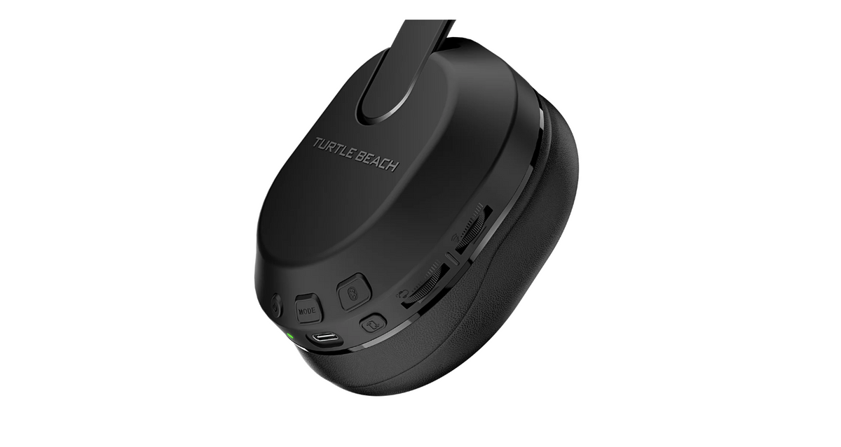 Close-up of the Turtle Beach Stealth 500 headset showing the integrated audio and wireless control buttons