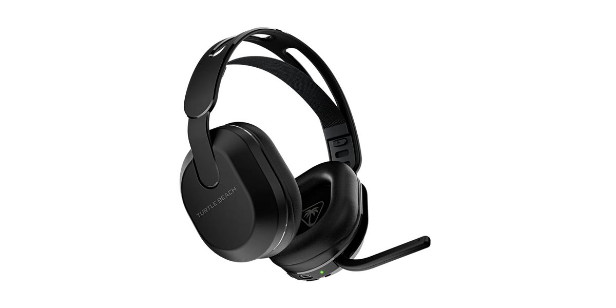Angled front view of the Turtle Beach Stealth 500 wireless gaming headset showing the microphone and ear cups