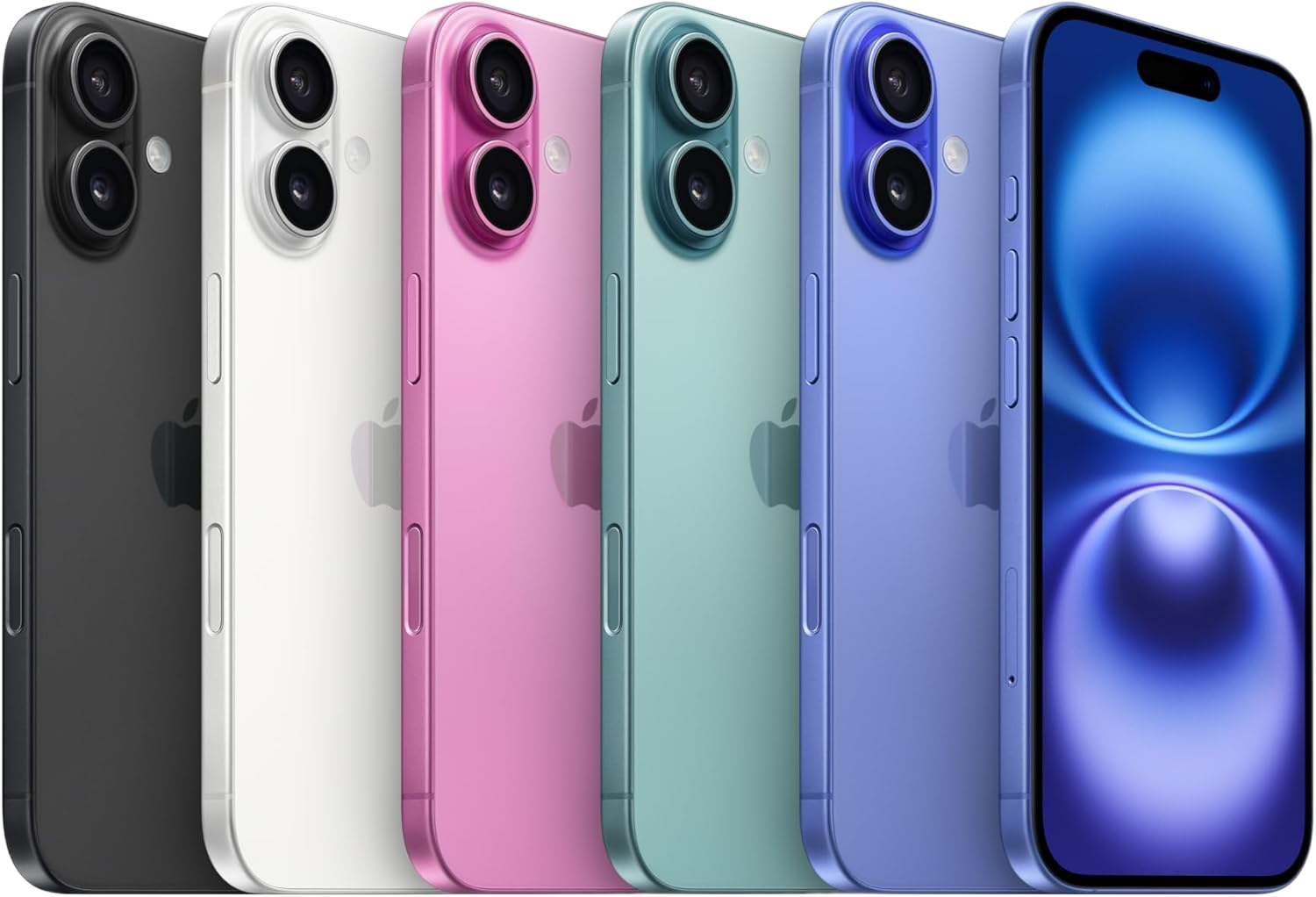 Row of smartphones in various colors on a black background