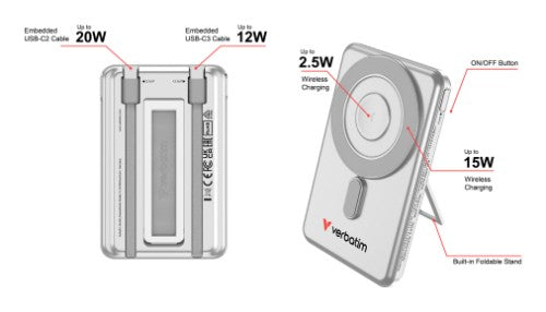 Verbatim Charge'n'Go 2C Power Bank 5000 mAh Silver