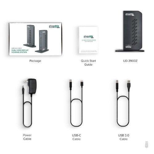 Plugable Technologies UD-3900Z Docking USB 3.2 Gen 1 (3.1 Gen 1) Type-C Black