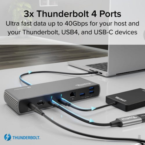 Plugable Technologies Thunderbolt 4 Dock with 100W Charging, Thunderbolt Certified, 3x Thunderbolt Ports, Laptop Docking Station Dual Monitor Single 8K or Dual 4K Monitor, 2.5G Ethernet, 1x SD, 4x USB