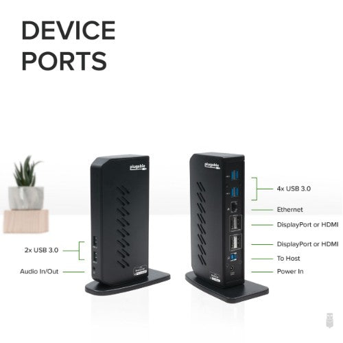 Plugable Technologies USB 3.0 and USB-C Dual 4K Display Docking Station with DisplayPort and HDMI for Windows and Mac (Dual 4K DisplayPort & HDMI, Gigabit Ethernet, Audio, 6 USB Ports) Vertical