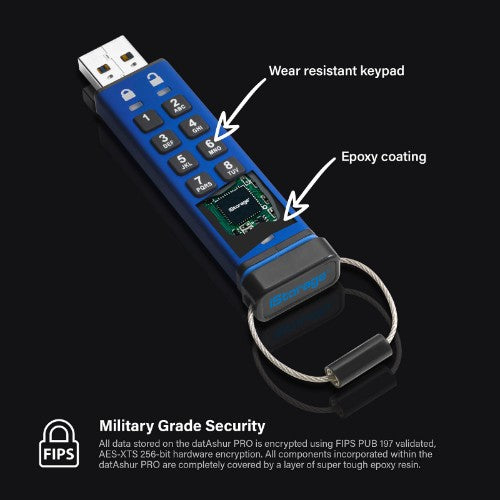 iStorage datAshur PRO 8 GB | Secure Flash Drive | FIPS 140-2 Level 3 Certified| NLNCSA DEP-V Certified | NATO Restricted Certified |AES-XTS 256-bit Hardware Encryption | PIN protected | Dust/Water Resistant