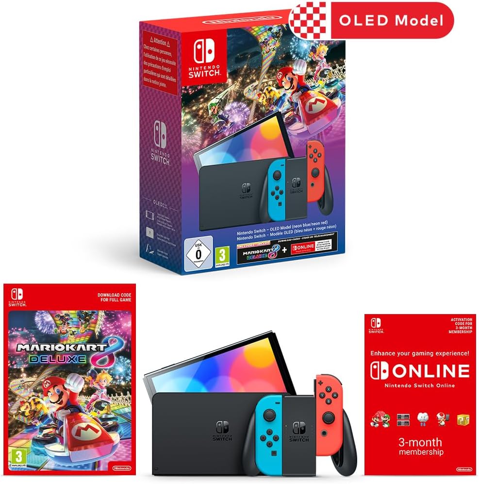 Nintendo Switch OLED Neon Red/Blue: Mario Kart 8 Deluxe & Nintendo Switch Online 3 Months