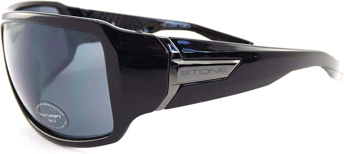 Stone Wrap Sunglasses Polished Black with Gunmetal and Dark Grey CAT.3 Lens ST200