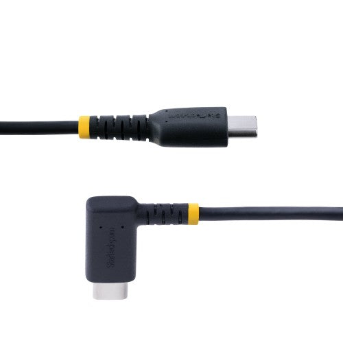 StarTech.com 1ft (30cm) USB C Charging Cable Right Angle - 60W PD 3A - Heavy Duty Fast Charge USB-C Cable - Black USB 2.0 Type-C - Rugged Aramid Fiber - USB Charging Cord