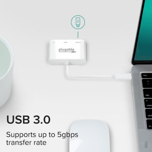Plugable Technologies USB C to HDMI Multiport Adapter, Driverless 3-in-1 USB C Hub with 4K HDMI Output, USB 3.0 and USB-C Charging Port, Compatible with MacBook, Chromebook, Dell XPS, Thunderbolt 3 and More