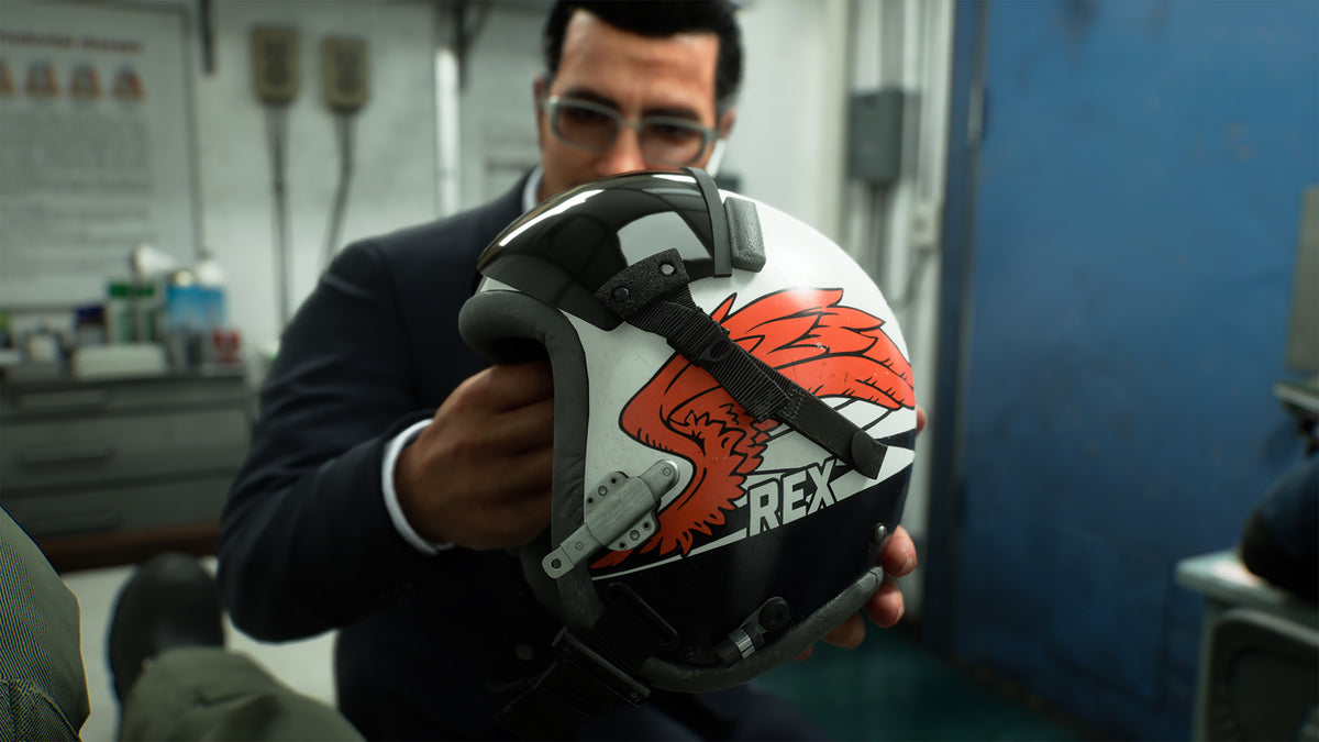 Ace Combat 8: Wings of Theve pilot helmet featuring the red Rex emblem