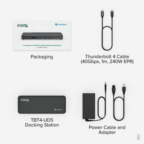 Plugable Technologies Thunderbolt 4 Dock with 100W Charging, Thunderbolt Certified, Laptop Docking Station Dual Monitor Single 8K or Dual 4K HDMI for Windows and Mac, 4X USB, Gigabit Ethernet (TBT4-UD5)