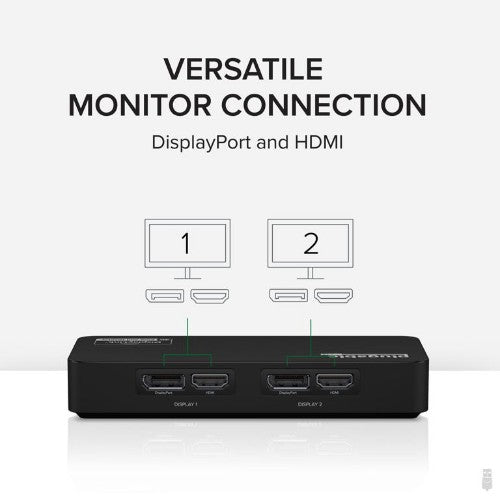 Plugable Technologies 4K DisplayPort and HDMI Dual Monitor Adapter for USB 3.0 and USB-C, Compatible with Windows