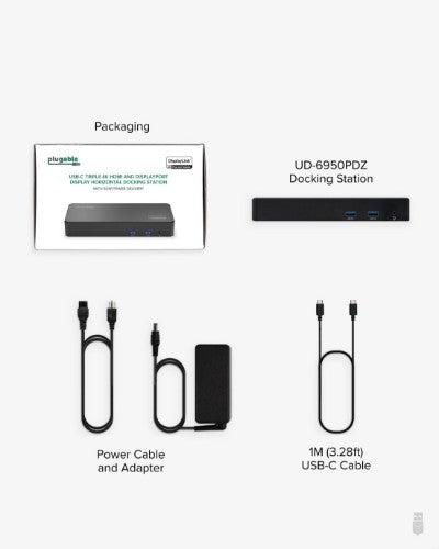 Plugable Technologies 12-in-1 USB C Triple Monitor Docking Station, Triple 4K Displays with 3x HDMI or 3x DisplayPort, Compatible with Mac, Windows, Thunderbolt, USB4, USB-C (60W PD, 6x USB Ports, Ethernet)