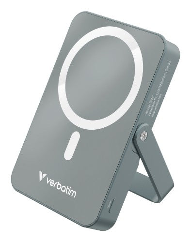 Verbatim Charge 'n' Go Magnetic Wireless Power Bank with stand - 10000 mAh Grey