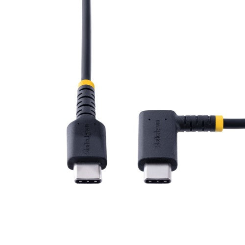 StarTech.com 1ft (30cm) USB C Charging Cable Right Angle - 60W PD 3A - Heavy Duty Fast Charge USB-C Cable - Black USB 2.0 Type-C - Rugged Aramid Fiber - USB Charging Cord