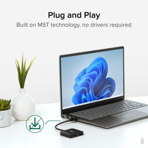 Plugable Technologies USB C to HDMI Adapter for Dual Monitors 4K 60Hz, Compatible with Windows, Chromebook, USBC Thunderbolt USB4 Laptops, MST Extended Display Type C Multi HDMI Port Adapter, Driverless USBC-MSTH2