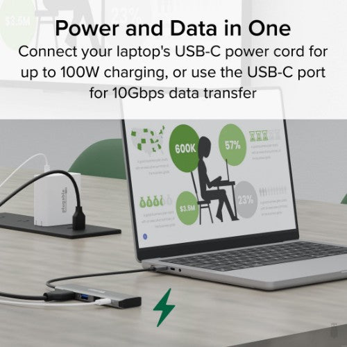 Plugable Technologies USB C Hub Multiport Adapter, 4 in 1, 100W Pass Through Charging, USB C to HDMI 4K 60Hz, Multi USB Port Hub for Windows, Mac, Ipad Pro, Chromebook, Thunderbolt (USBC-4IN1)