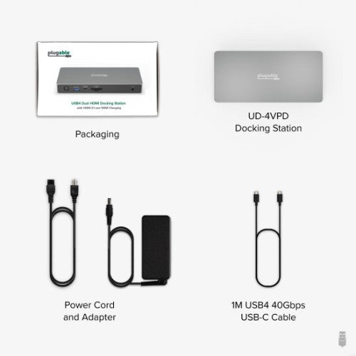 Plugable Technologies USB C Docking Station Dual Monitor, 11-in-1, USB4 40G 100W Laptop Charging Dock for Windows and Thunderbolt, 4K HDMI 2.1 up to 120Hz, 2.5Gbps Ethernet, SD Reader, 20W USB-C Charging - Driverless