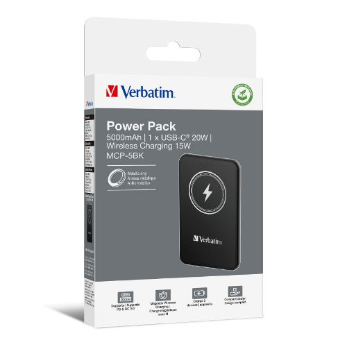 Verbatim Charge 'n' Go Magnetic Wireless Power Bank 5000mAh Black