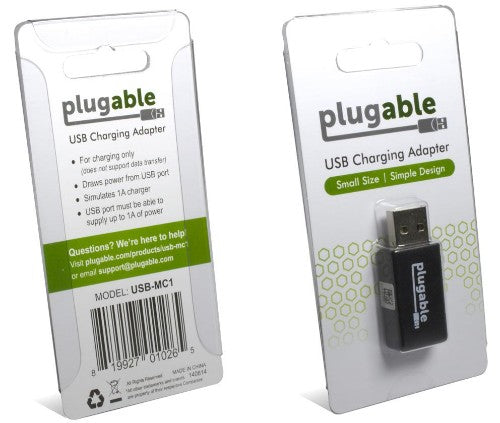 Plugable Technologies USB Data Blocker, Protect Against Juice Jacking at Public USB Ports, Defend Unwanted Data Transfers and Hijacking, Charging Safely, Fast 1A Charge-Only Adapter for Android, Apple iOS Devices
