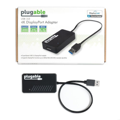Plugable Technologies USB 3.0 to DisplayPort 4K DisplayLink Video Graphics Adapter for Multiple Monitors up to 3840x2160 Supports Windows, Mac, and ChromeOS