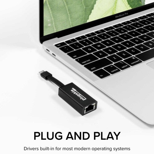 Plugable Technologies USB C to Ethernet Adapter, Driverless Fast and Reliable Gigabit Speed, Thunderbolt 3 to Ethernet Adapter Compatible with Macbook Pro, Windows, macOS, iPhone 15, and ChromeOS
