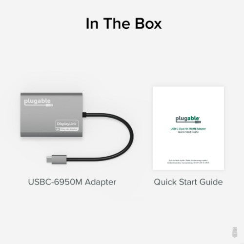 Plugable Technologies USB C to HDMI Adapter, Dual Monitor 4K 60Hz for Apple Mac M1/M2/M3, DisplayLink Multiple Displays for Thunderbolt Macbook or iMac, Driver Required (USBC-6950M)
