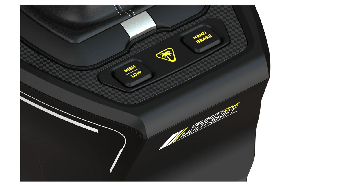 Close-up of Turtle Beach VelocityOne Multi-Shift showing the integrated control buttons and switches