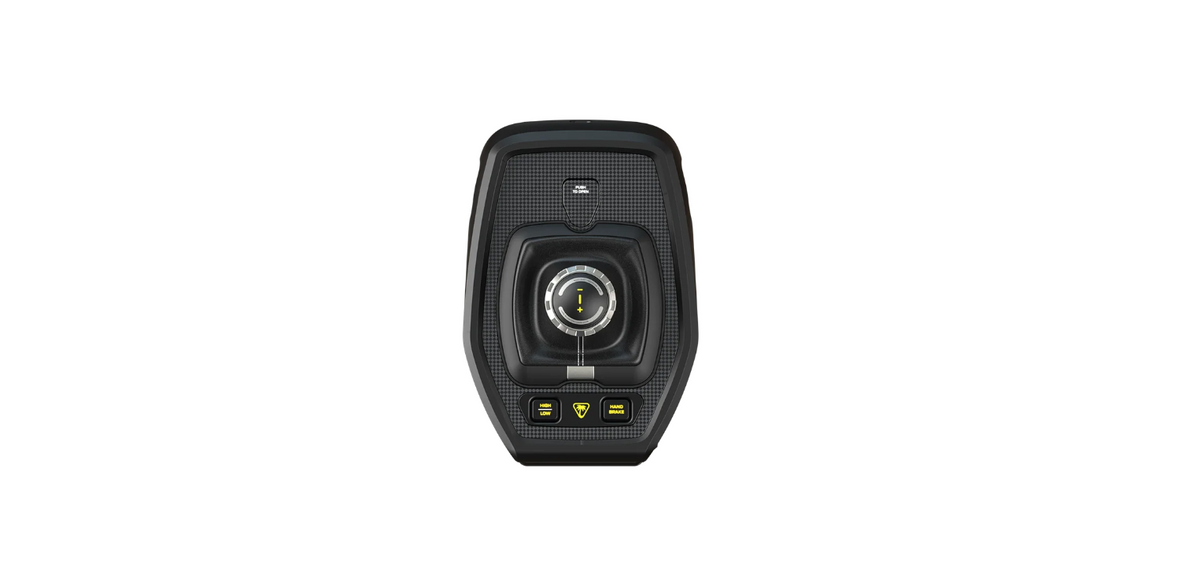 Top view of Turtle Beach VelocityOne Multi-Shift configured as an analogue handbrake for racing simulation