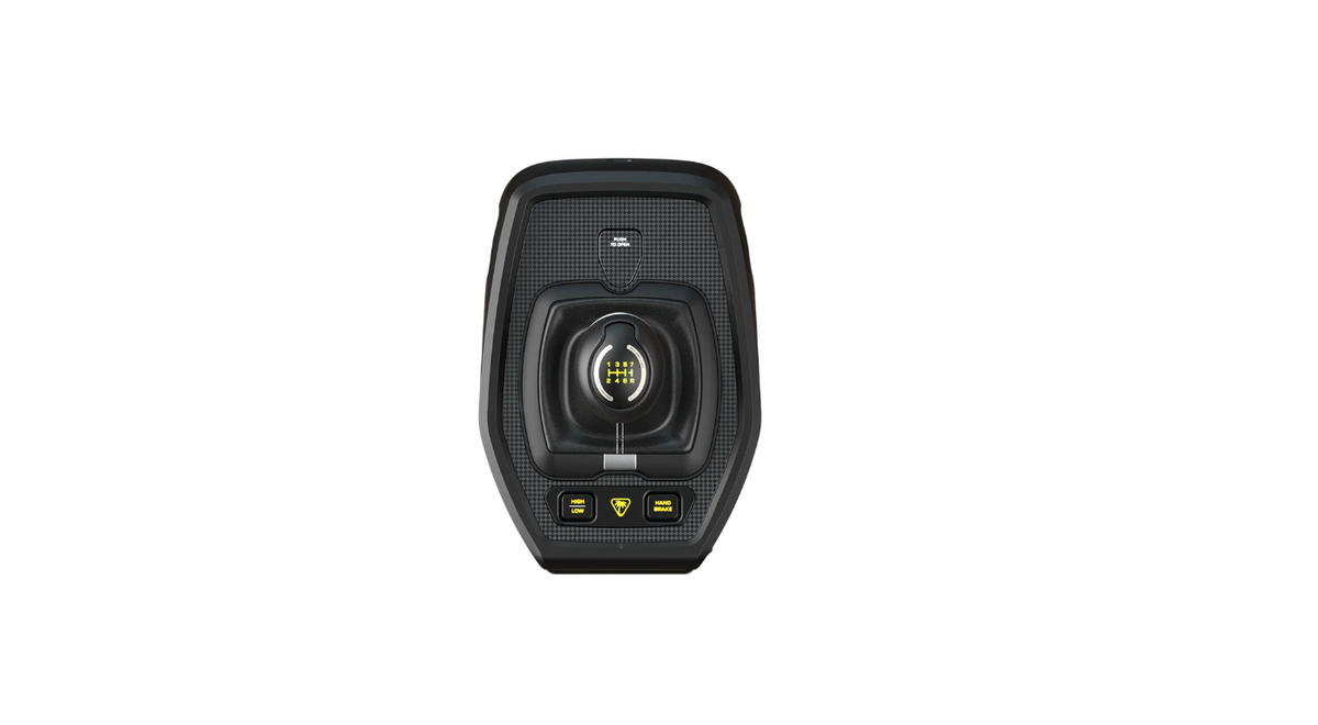 Top view of Turtle Beach VelocityOne Multi-Shift showing the gear selection mechanism and controls