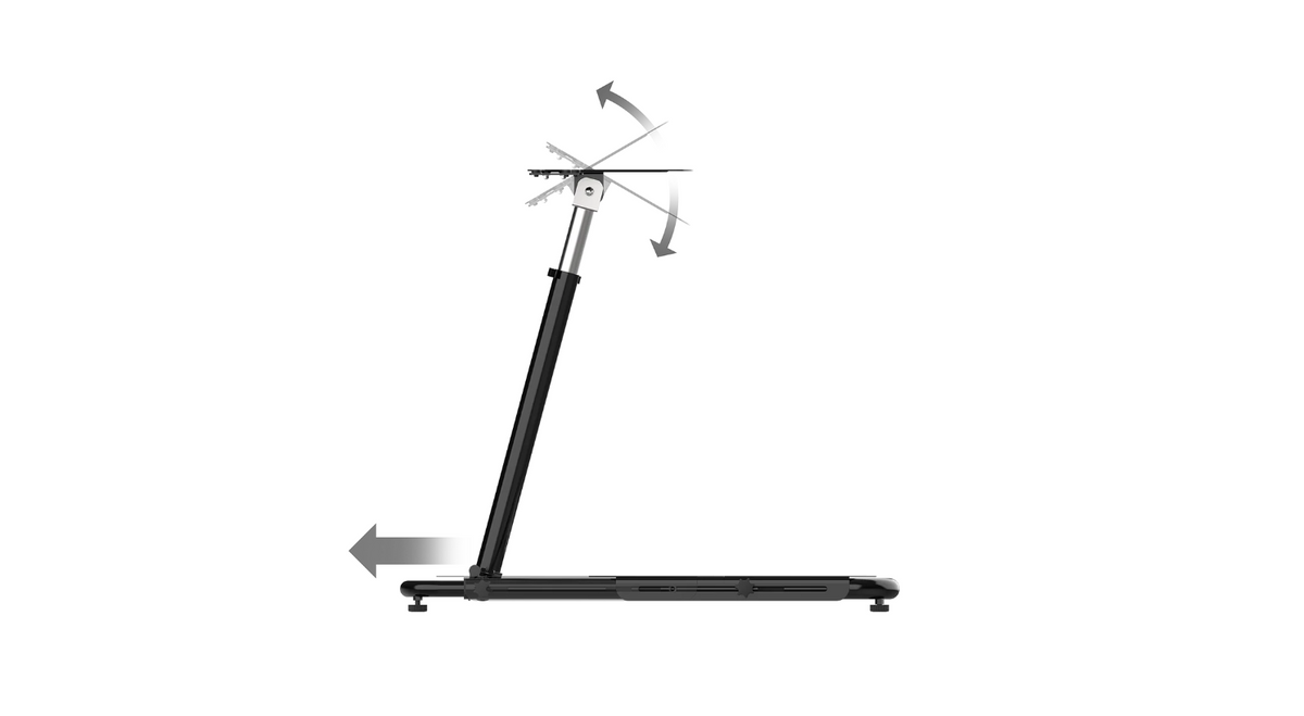 Side profile of the Turtle Beach VelocityOne Stand showing its adjustable height and angled support frame