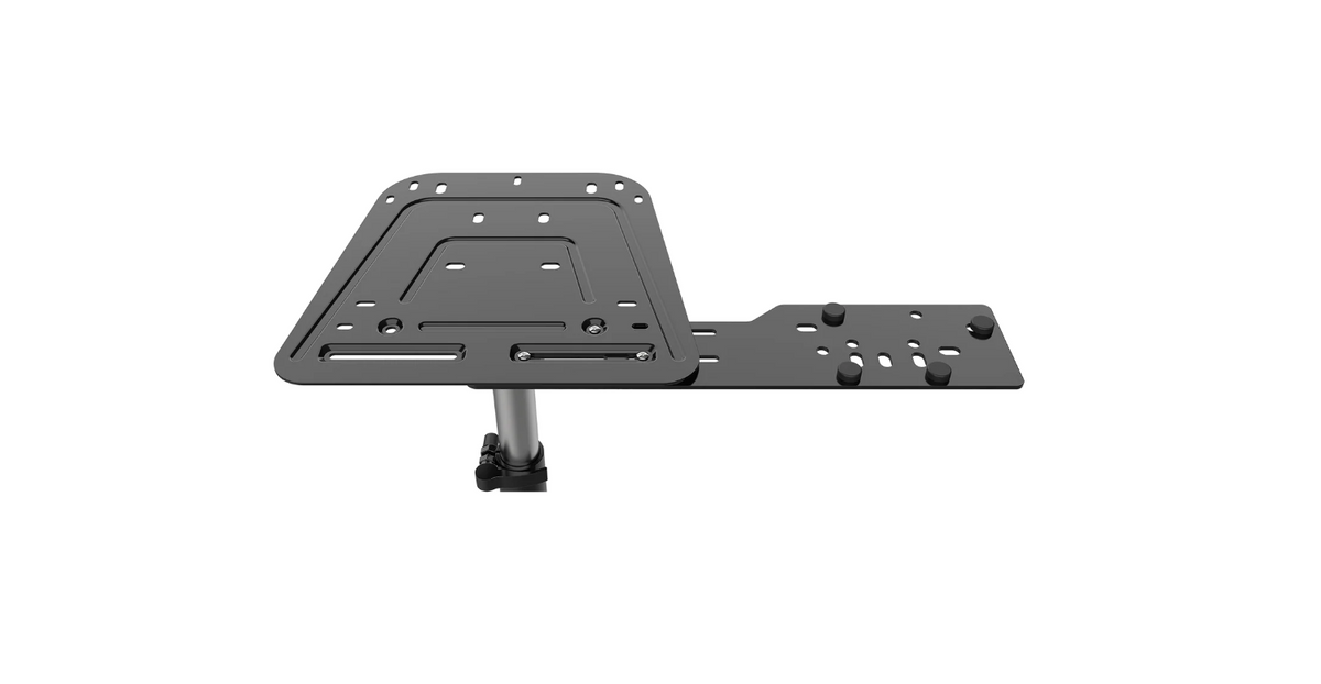 Close-up of the Turtle Beach VelocityOne Stand mounting plate for compatible flight and racing simulator controls