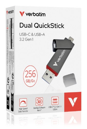 Verbatim Dual QuickStick USB flash drive 256 GB USB Type-A / USB Type-C 3.2 Gen 1 (3.1 Gen 1) Grey