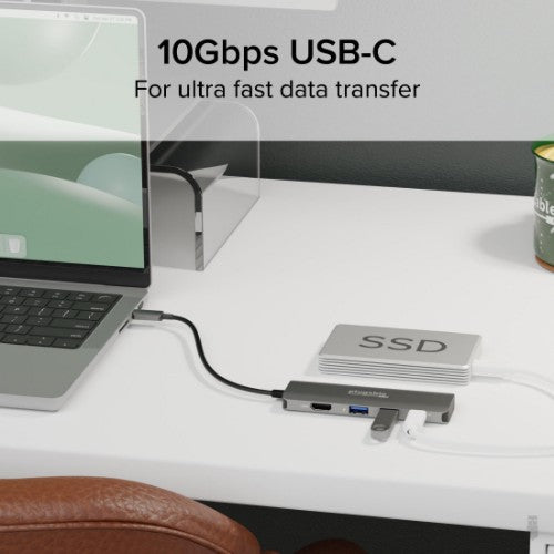 Plugable Technologies USB C Hub Multiport Adapter, 4 in 1, 100W Pass Through Charging, USB C to HDMI 4K 60Hz, Multi USB Port Hub for Windows, Mac, Ipad Pro, Chromebook, Thunderbolt (USBC-4IN1)