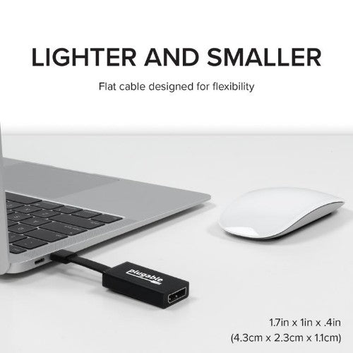 Plugable Technologies USB C to DisplayPort Adapter 4K 60Hz - Driverless Thunderbolt 3 to DisplayPort Adapter Compatible with MacBook Pro, Windows, Chromebooks, iPad Pro, Dell XPS, and more