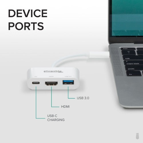 Plugable Technologies USB C to HDMI Multiport Adapter, Driverless 3-in-1 USB C Hub with 4K HDMI Output, USB 3.0 and USB-C Charging Port, Compatible with MacBook, Chromebook, Dell XPS, Thunderbolt 3 and More