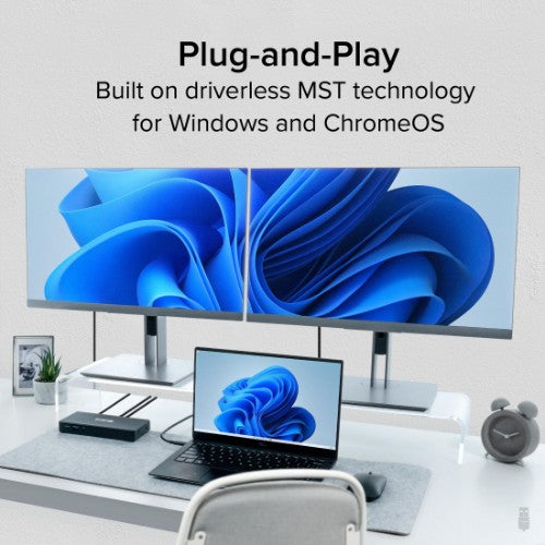 Plugable Technologies USB C Docking Station Dual Monitor 2 HDMI Ports, Power Delivery Dock, Dual 4K Monitor for Windows, ChromeOS, 1x USB-C, 3x USB, Ethernet, and Audio - Driverless (UD-MSTH2)