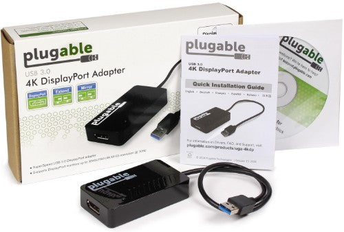 Plugable Technologies USB 3.0 to DisplayPort 4K DisplayLink Video Graphics Adapter for Multiple Monitors up to 3840x2160 Supports Windows, Mac, and ChromeOS