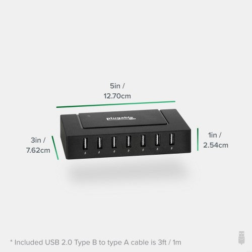Plugable Technologies 7 Port USB Hub - USB Hub for Multiple Devices and USB 2.0 Data Transfer with a 60W Power Adapter