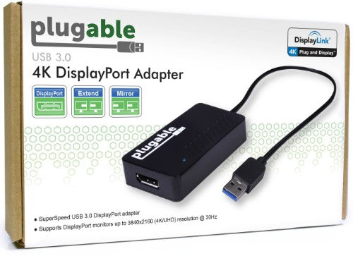 Plugable Technologies USB 3.0 to DisplayPort 4K DisplayLink Video Graphics Adapter for Multiple Monitors up to 3840x2160 Supports Windows, Mac, and ChromeOS