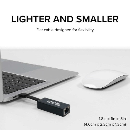 Plugable Technologies USB C to Ethernet Adapter, Driverless Fast and Reliable Gigabit Speed, Thunderbolt 3 to Ethernet Adapter Compatible with Macbook Pro, Windows, macOS, iPhone 15, and ChromeOS
